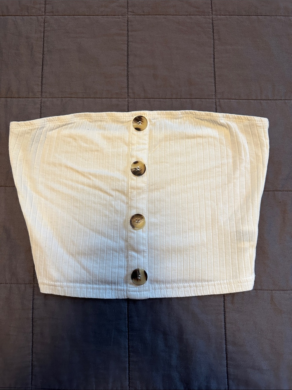 SHEIN Cream Ribbed Button-Front Tube Top